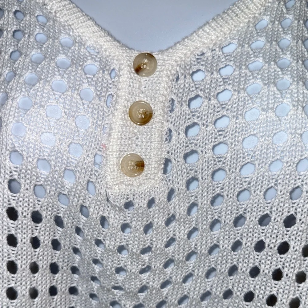 Cupshe Cream Crochet Knit Swim Coverup with Button Detail